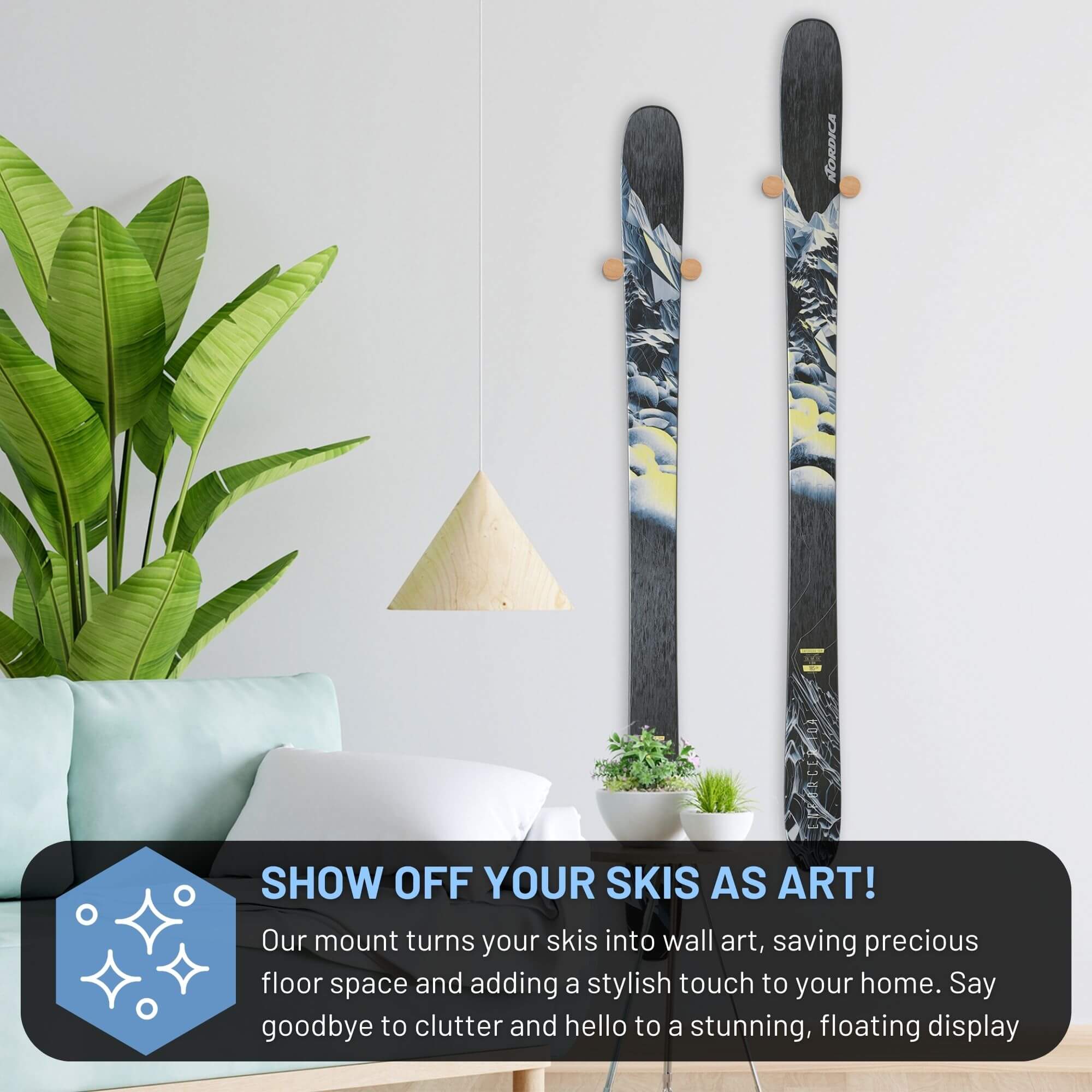 thumbnail interactive-video image 1 of Hang 11 Ski Wall Mount - Hardwood Display Hangers For Vertical Ski Storage & Decorative Showcase 1 of 5