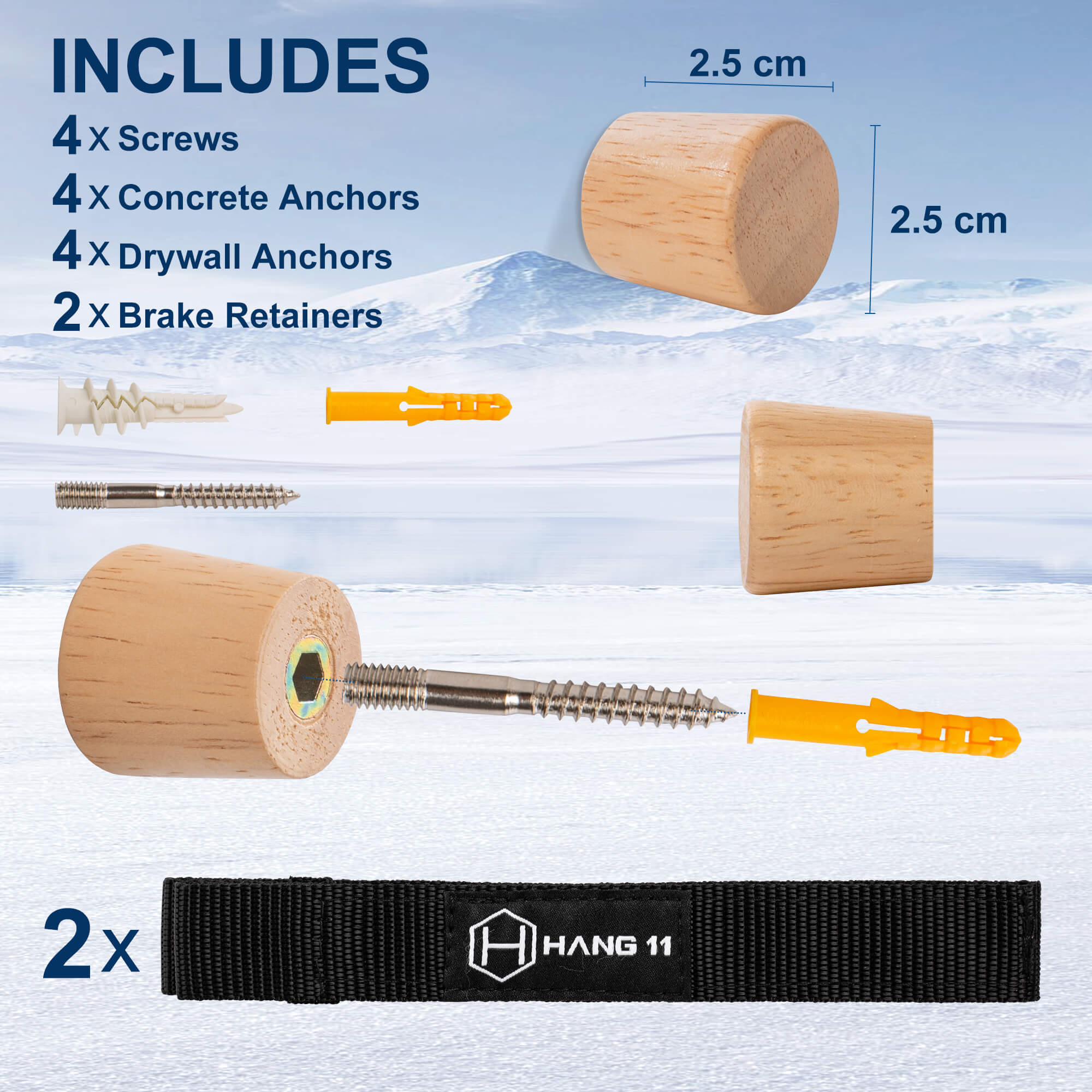 thumbnail image 2 of Hang 11 Ski Wall Mount - Hardwood Display Hangers For Vertical Ski Storage & Decorative Showcase 2 of 5